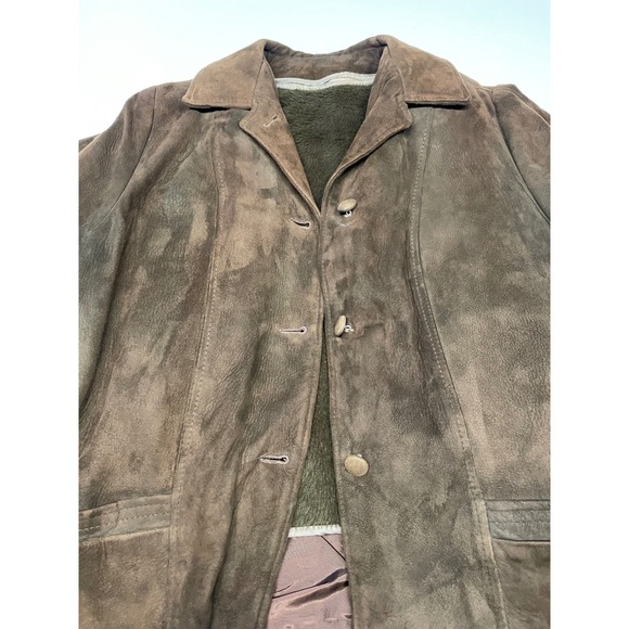 Womens Vintage Brown Suede Leather Jacket Zip Out Lining 70s M Button Up Blazer - Picture 14 of 14